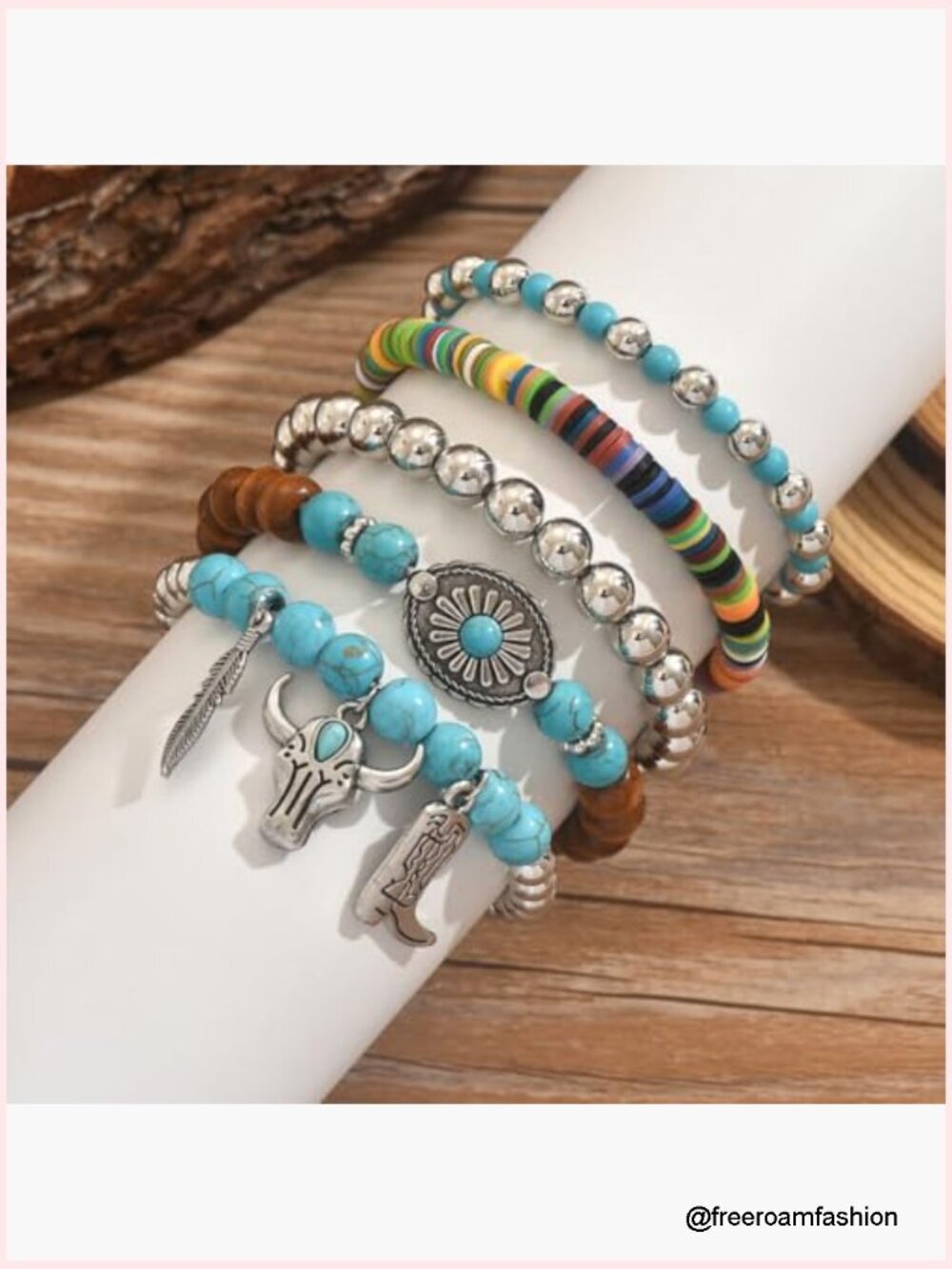 Turquoise Beaded Bracelet Stackable Boho Western Style - Picture 6 of 7